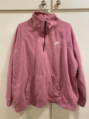 Nike Pink Quarter-Zip Pullover with White Swoosh